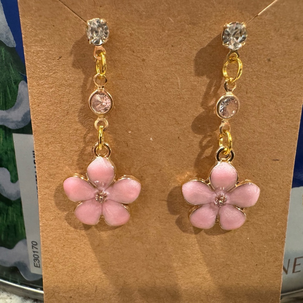 Handcrafted Cubic Zirconia Pink Floral Drop Earrings